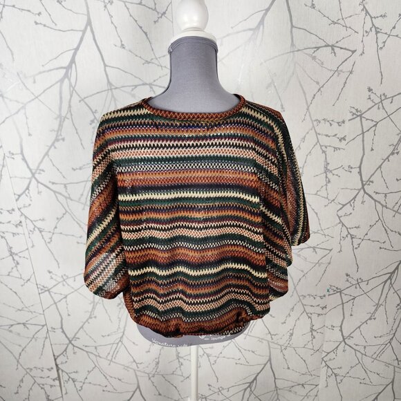 Zara Colorful Chevron Stripe Sheer Batwing Top - Picture 4 of 7